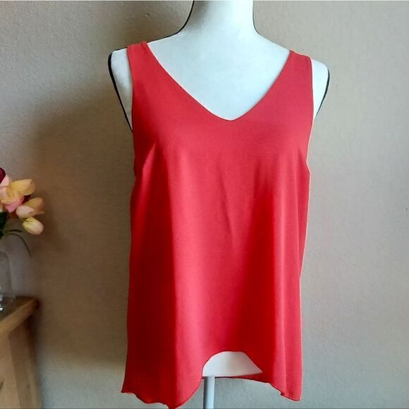 Veronica M coral red double layered Sleeveless blouse - Picture 1 of 7